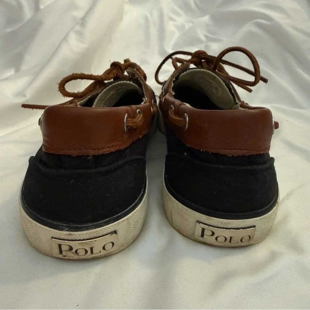 EUC Polo Ralph Lauren Rylander Black Canvas and Brown Leather Boat Shoe